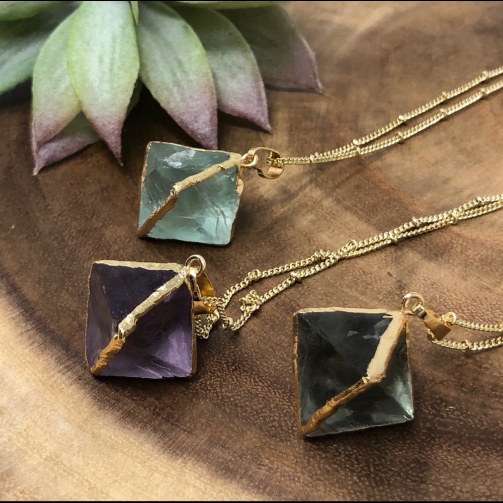 18K Gold Fluorite Crystal Boho Necklace